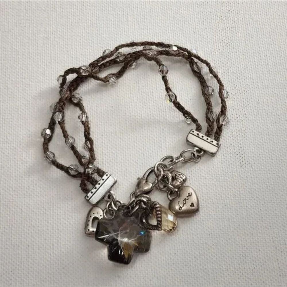 BRIGHTON KARMA‎ jeweled crystal cross, heart, and love triple strand bracelet